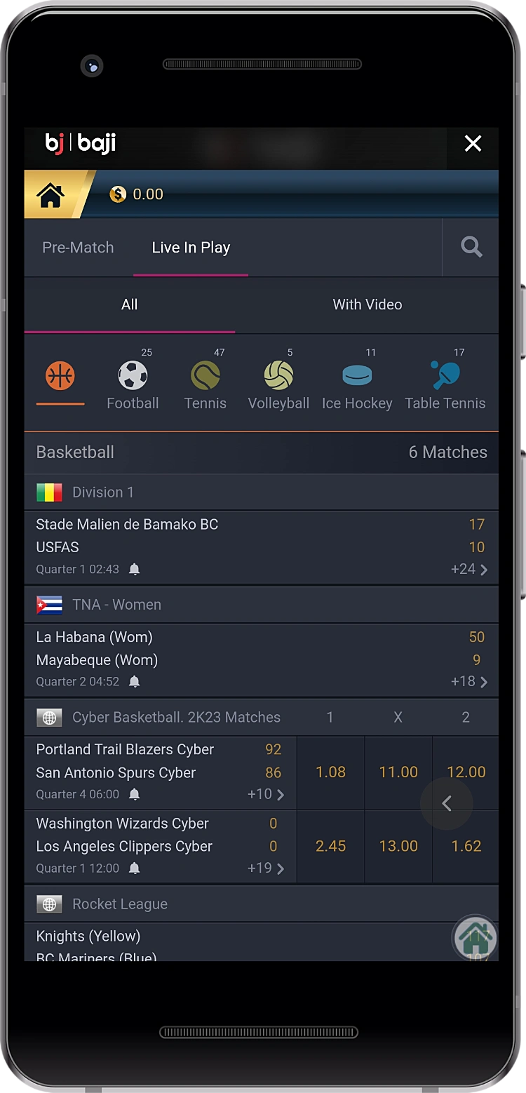 Using the Baji app you can bet on a variety of sports