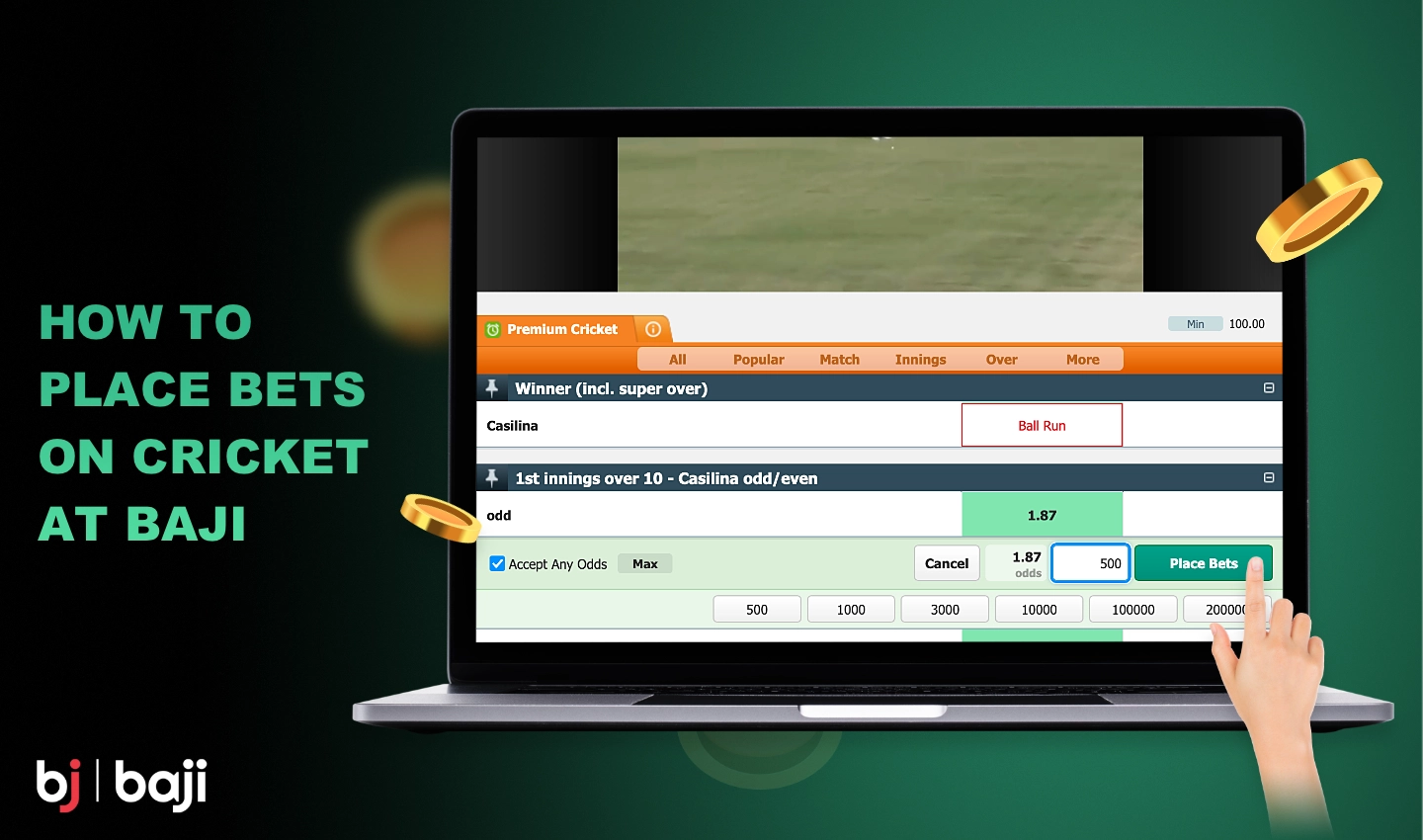 In order to start betting on cricket at Baji a user needs to follow a few simple steps