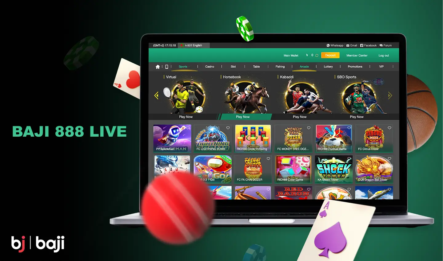 The Baji 888 Live website offers Bangladeshi users hundreds of gambling entertainment options, including casino games, sports betting and more